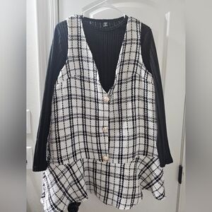 Plaid Tank Dress And Long Sleeve Top 2pcs/Set Size 12(0XL)